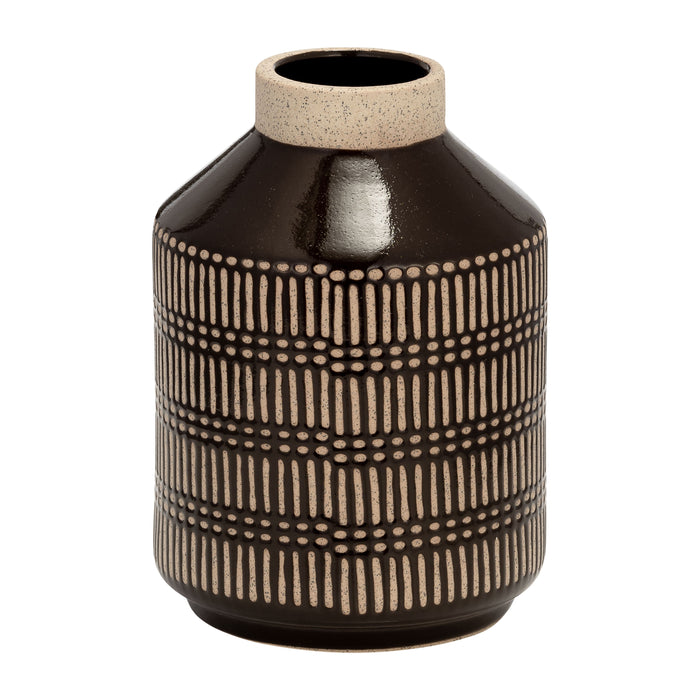Ceramic Lines Vase 9" - Java