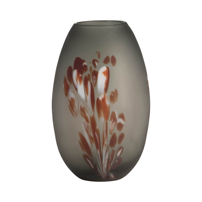 12'' Frosted Vase With Red Detail - Gray