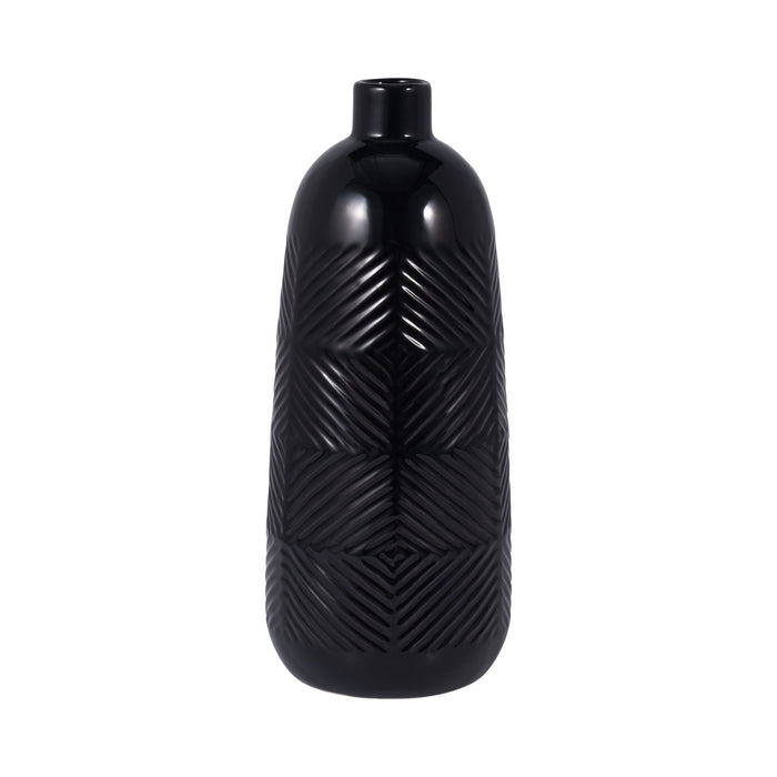 Textured Lines Vase - Black