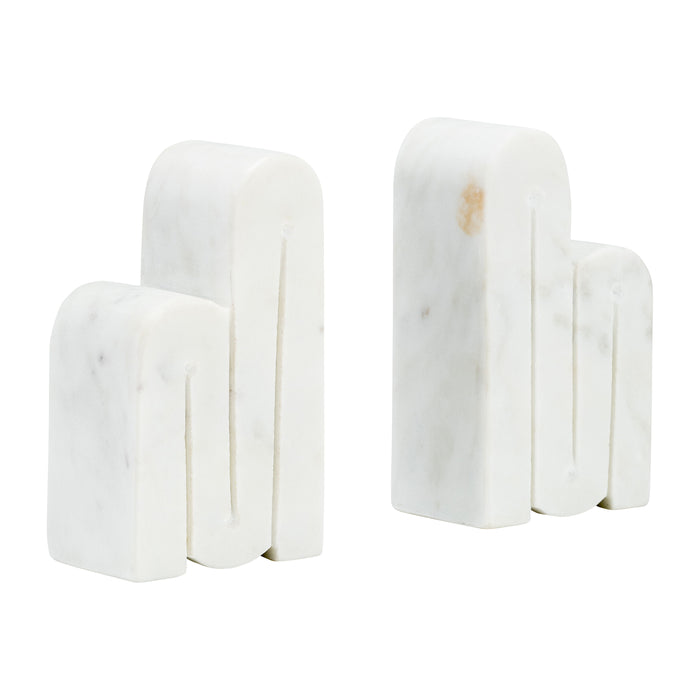 Marble (Set of 2) 6" Swirly Bookends - White