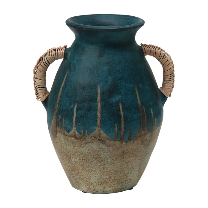 Terracotta Eared Vase - Blue / Ivory