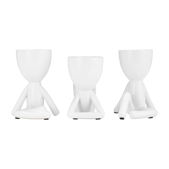 Ceramic 8" Sitting Humans (Set of 3) - White