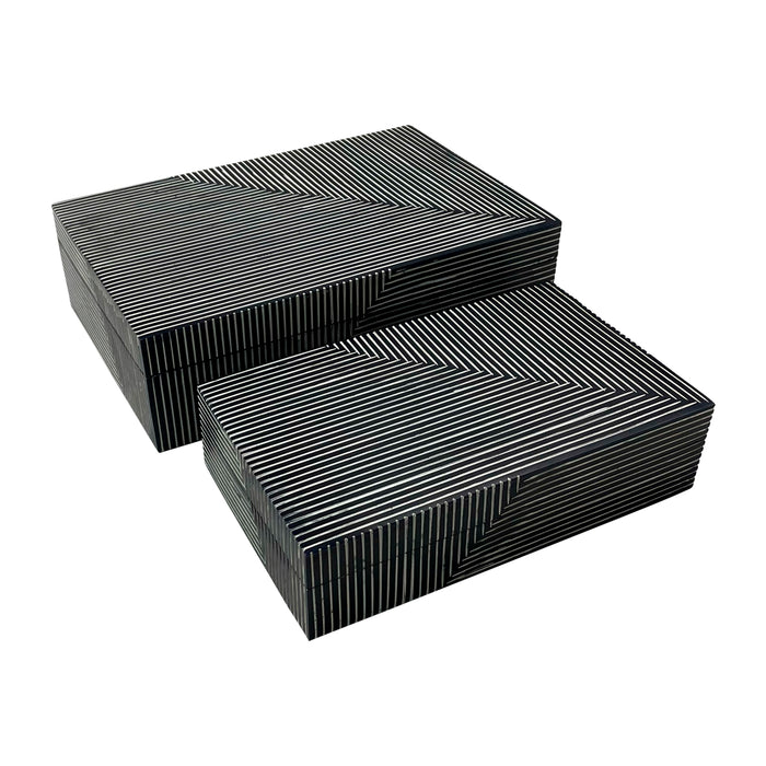 Resin Pinstripe Boxes 10 / 12" (Set of 2) - Navy