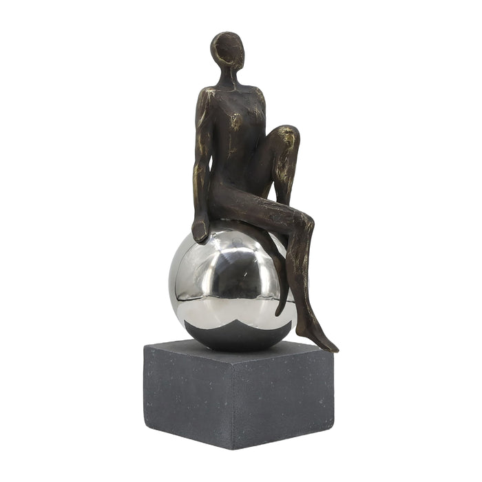 15" Augustonia Statuary With Steel Sphere - Bronze