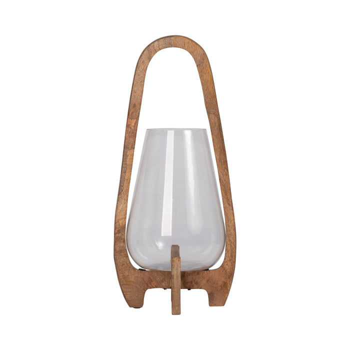 Glass Lantern With Wood Handle 18" - Natural