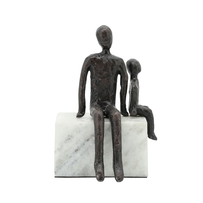 Metal 10" Dad & Son Sitting Sculpture