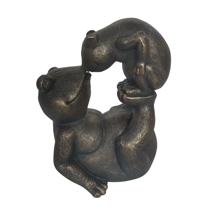 14" Frog Parent And Child Playing - Bronze