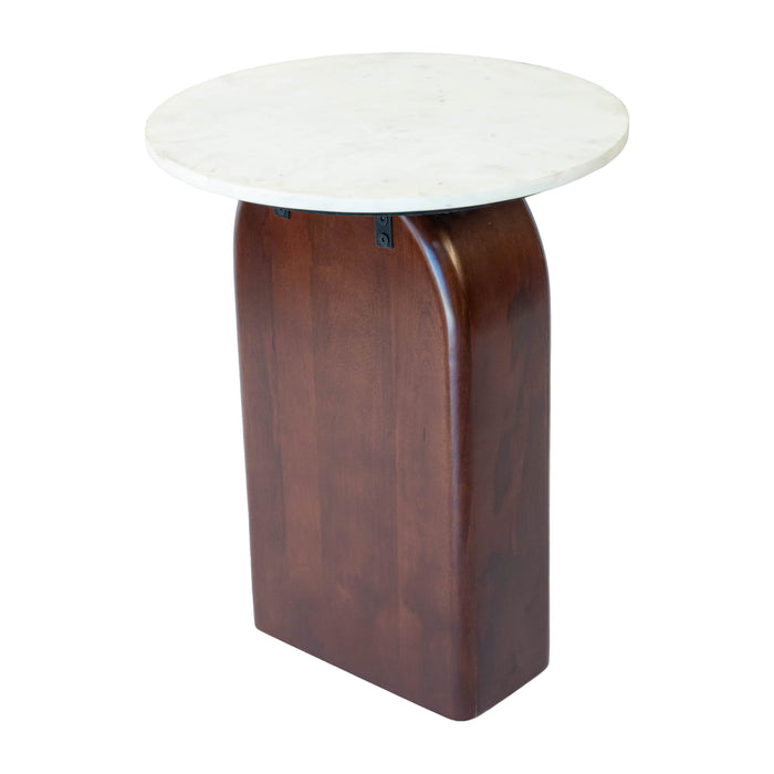 Marble/Wood 18"x23" Round Side Table - Walnut/White