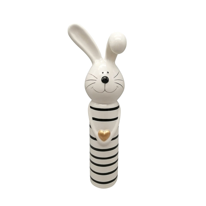 12" Lines Bunny With Gold Heart - White / Black