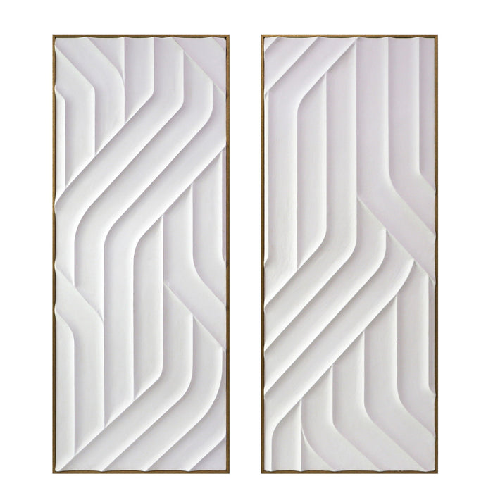 24" x 59" Cascade Dimensional Plaster Wall Art (Set of 2) - White