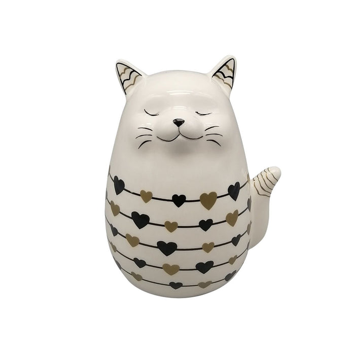 7" Black And Gold Hearts Kitty - White