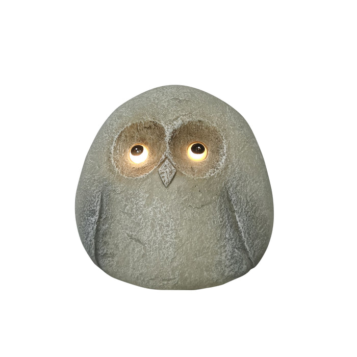 8" Chubby Owl With Solar Eyes - Grey