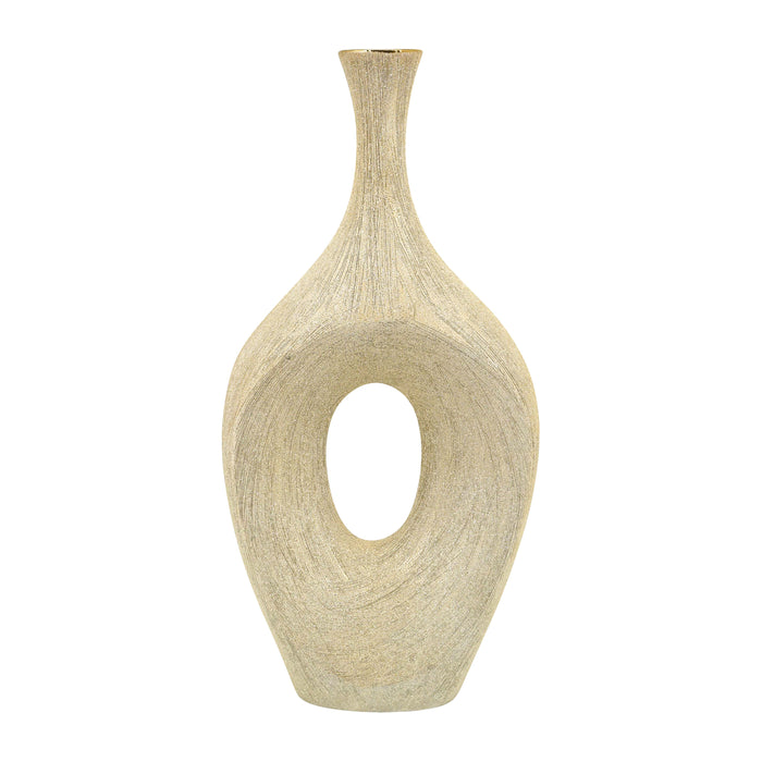 Ceramic 19" Beaded Open Cut Vase - Champagne