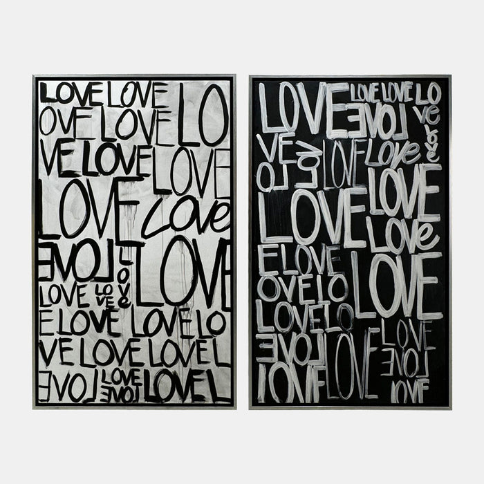 71" x 59" Hand Painted Love Scribble (Set of 2) - Black / White