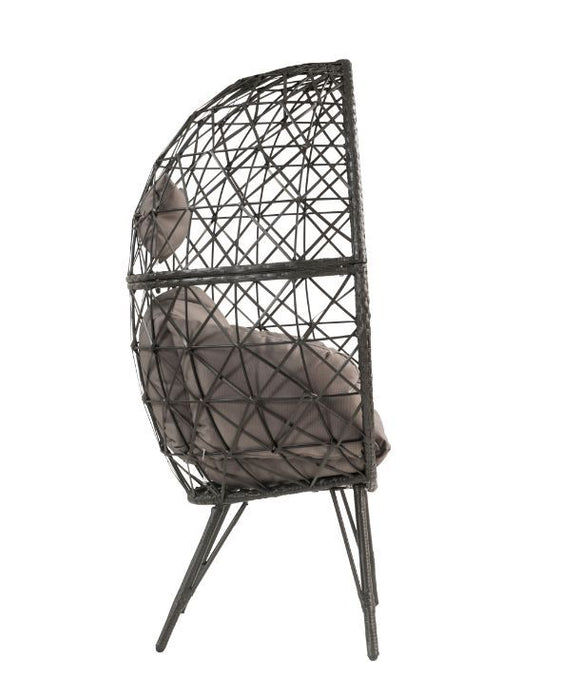 Aeven - Patio Lounge Chair - Light Gray Fabric & Black Wicker