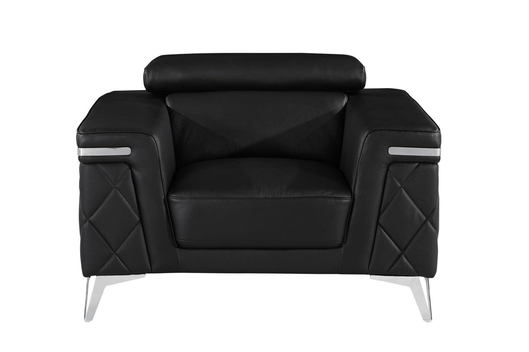 1140 - Top Grain Italian Leather Living Room Set - Black