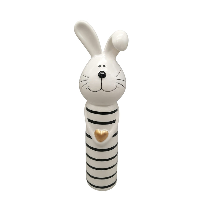 10" Lines Bunny With Gold Heart - White / Black