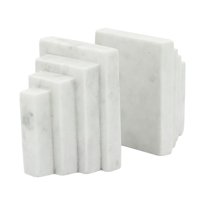 Marble Block Bookends 5" (Set of 2) - White