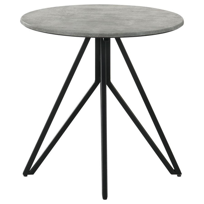 Hadi - Round End Table With Hairpin Legs - Cement And Gunmetal