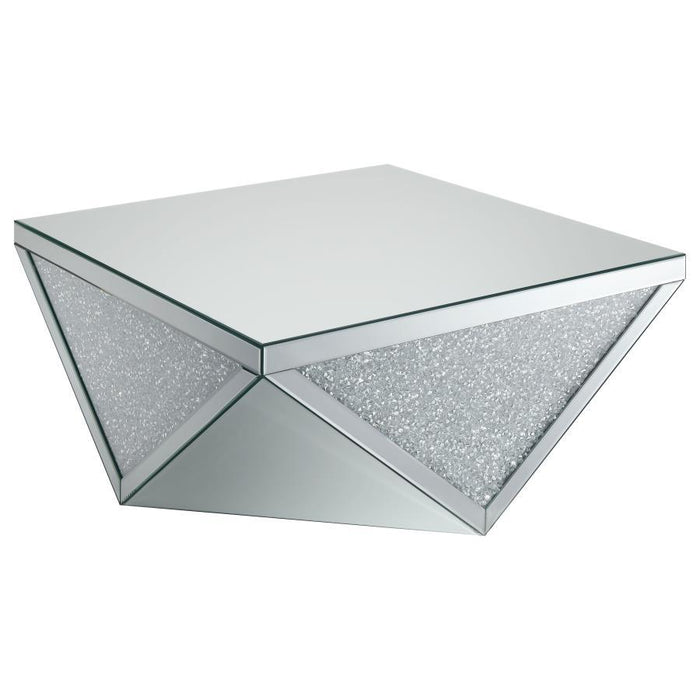Amore - Square Coffee Table With Triangle Detailing - Silver And Clear Mirror