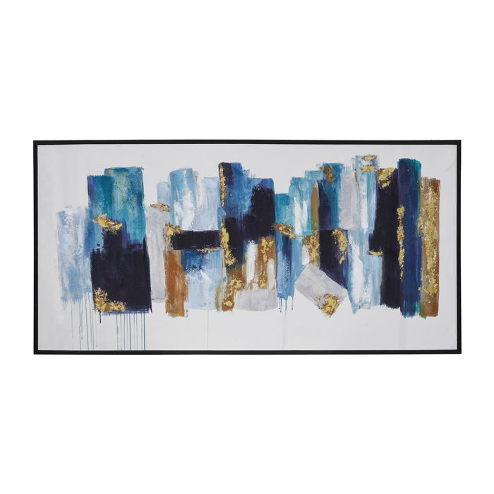 Hand Painted Abstract Canvas 64 x 32" - Blue / Gold