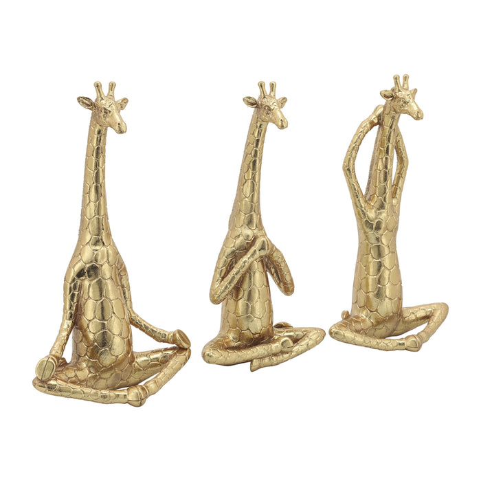 Polyresin Yoga Giraffe 12" (Set of 3) - Gold