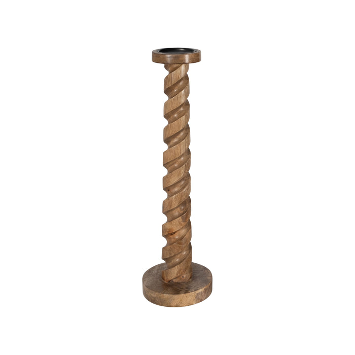 Wood 24" Spiral Floor Pillar Candleholder - Natura