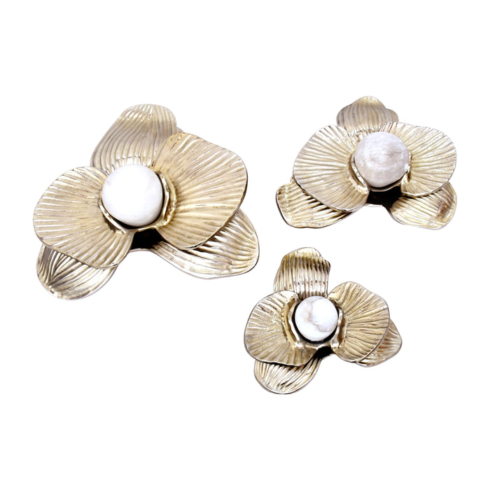 Metal 10 / 12 / 16" Womack Wall Flowers (Set of 3) - Gold