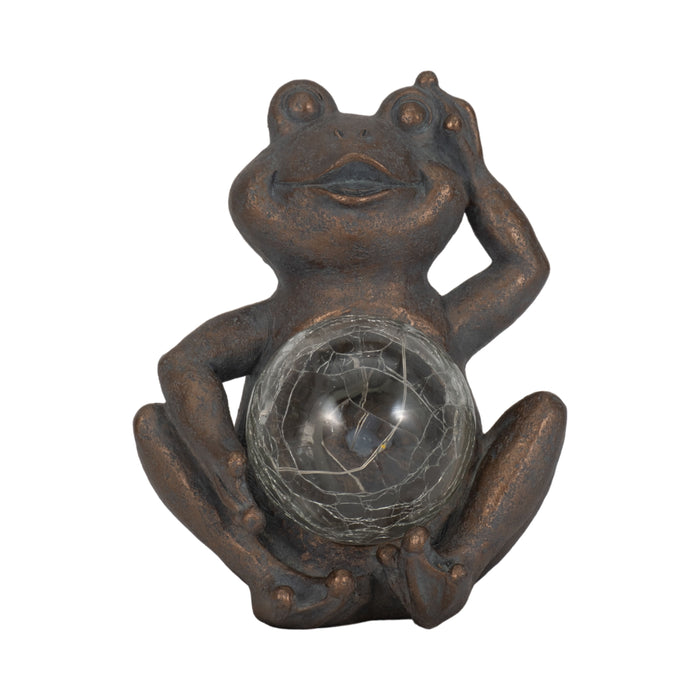 7" Frog With Solar Orb - Antique Copper