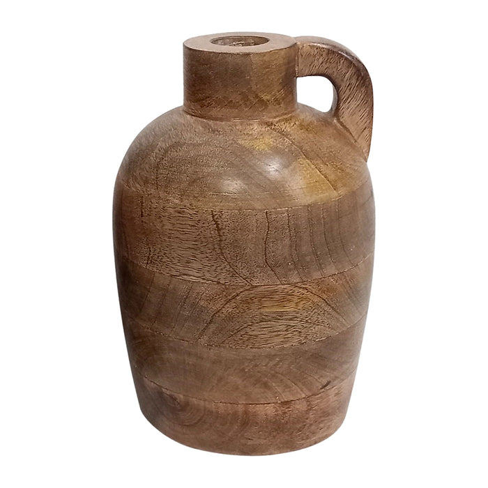 Wood 9" Jug Vase With Handle - Natural