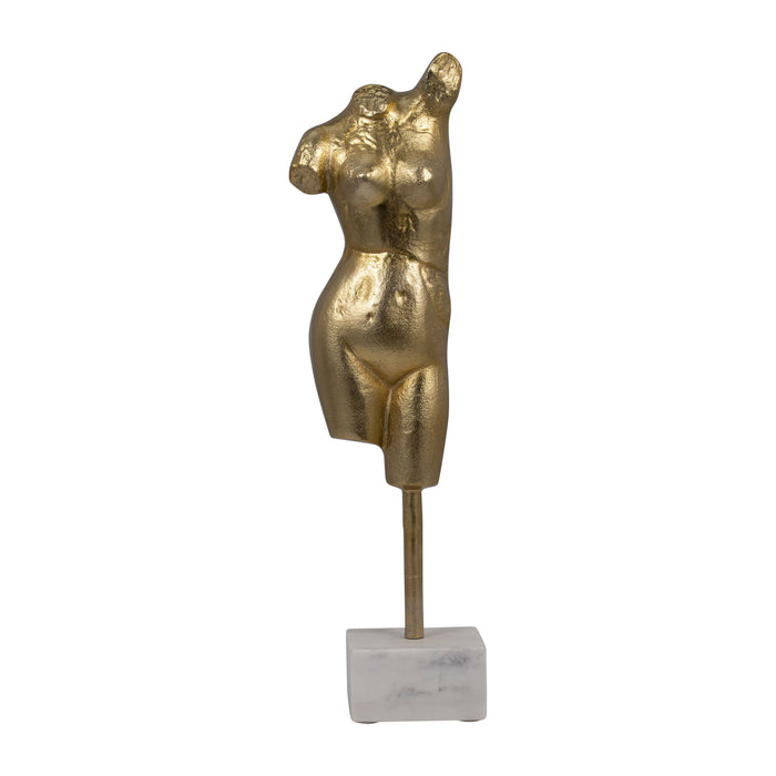 Metal 18" Woman Sculpture On Base - Gold