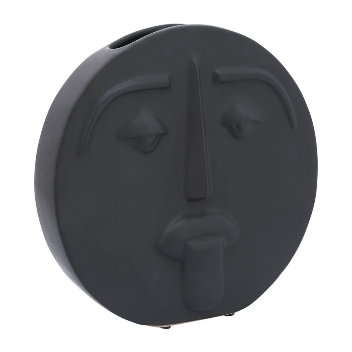 Ceramic Sad Face Vase 10" - Black