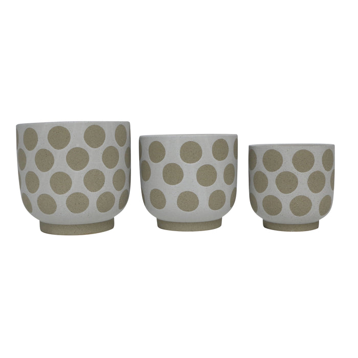 6/7/8" Large Exposed Dot Planters (Set of 3) - Ivory/Tan