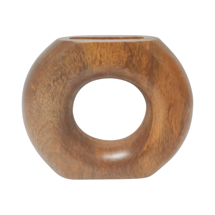 Wood 8" Donut Vase - Brown