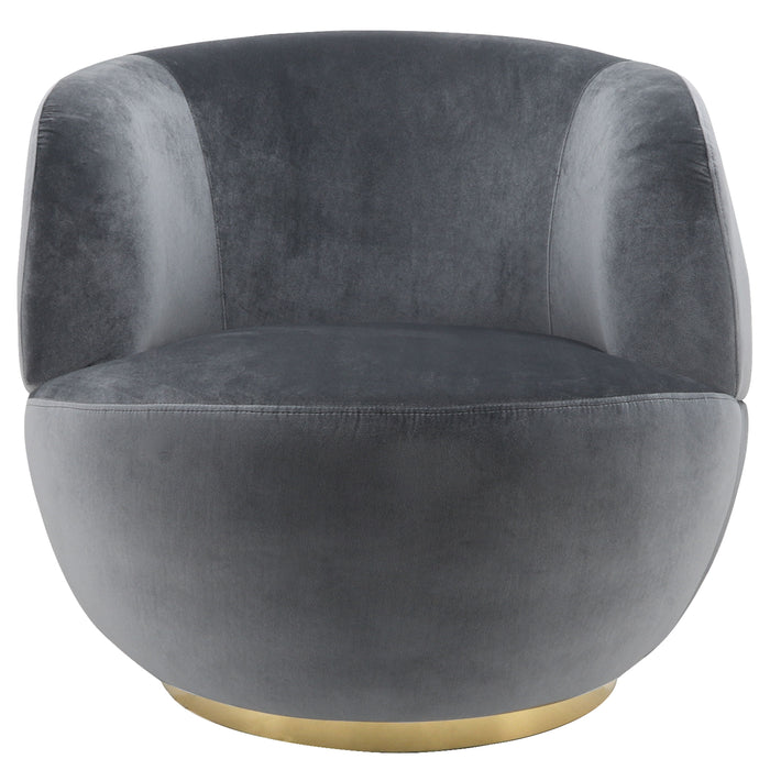 Velveteen Swivel Chair With Gold Base - Gray