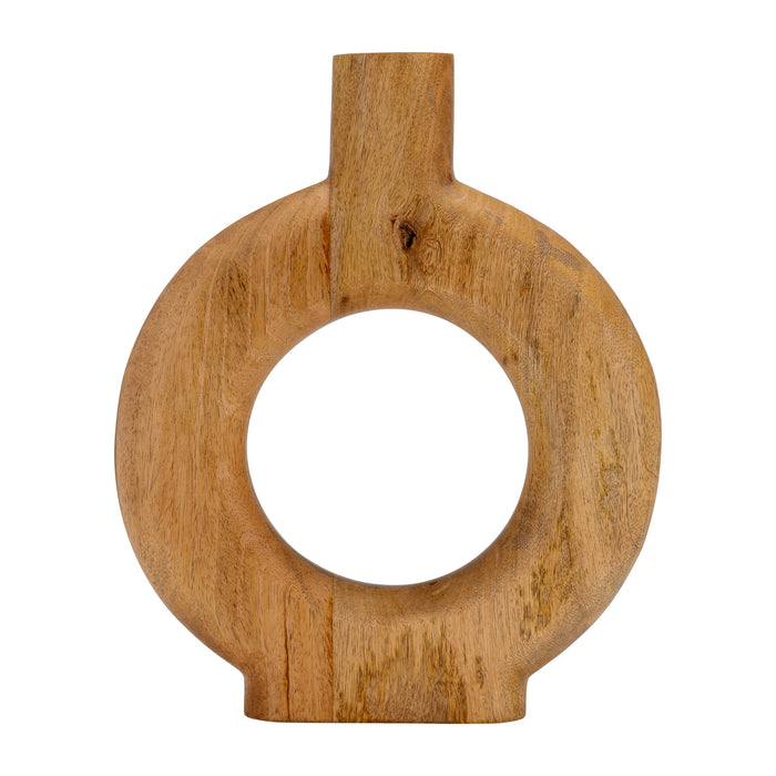 Wood Donut Shaped Vase 14" - Brown