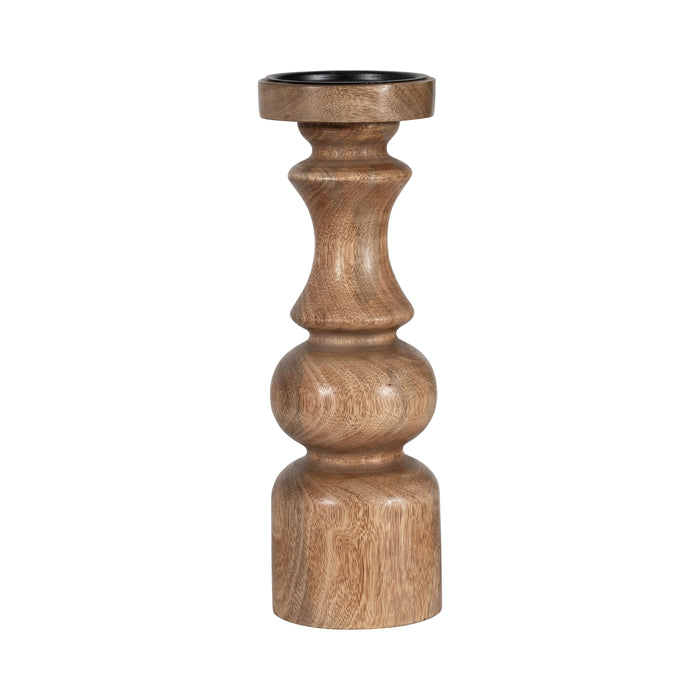Wood 12" Traditional Pillar Candleholder - Natural