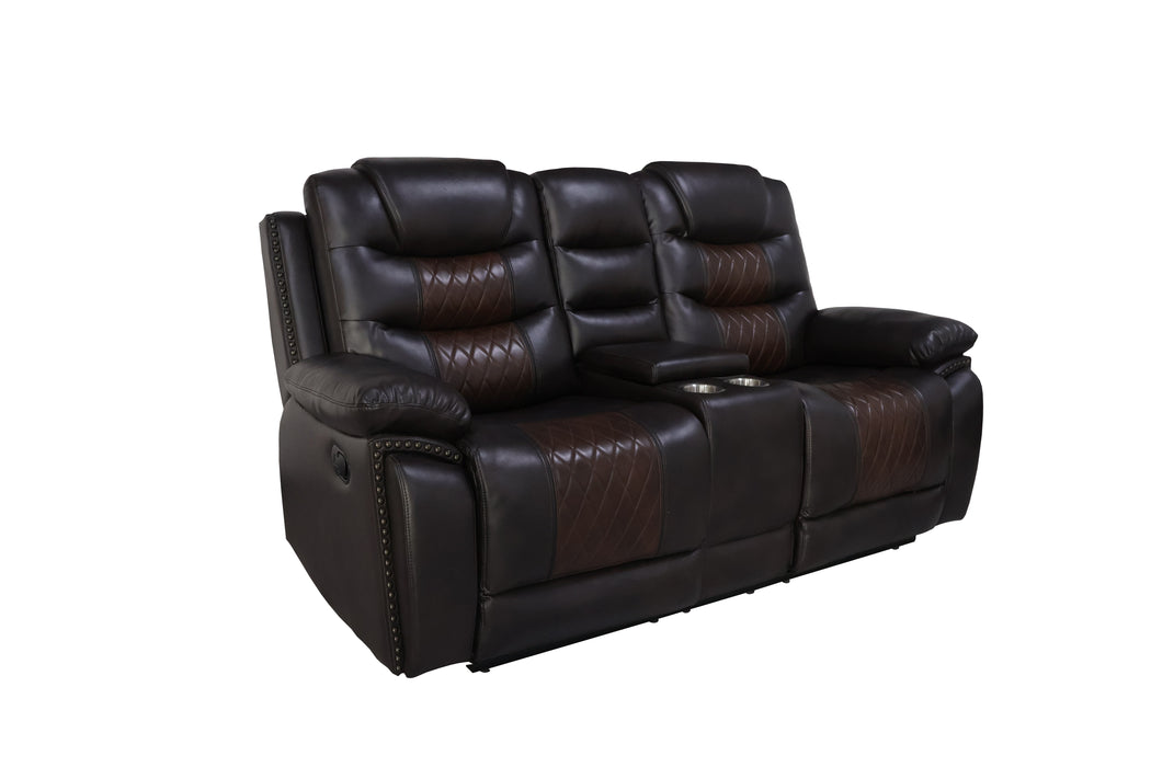 Nikko - Console Loveseat With Dual Recliners - Two Tone Brown