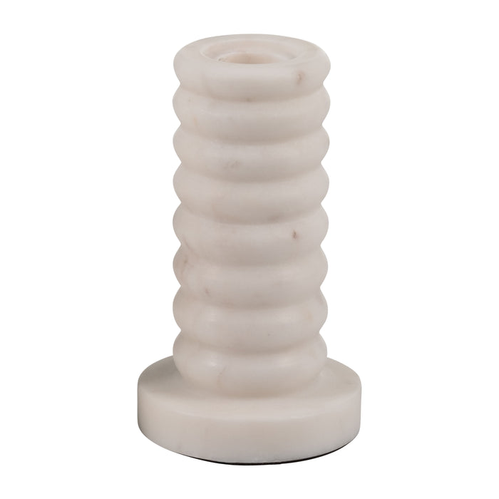 Marble 5" Ribbed Taper Candle Holder - White