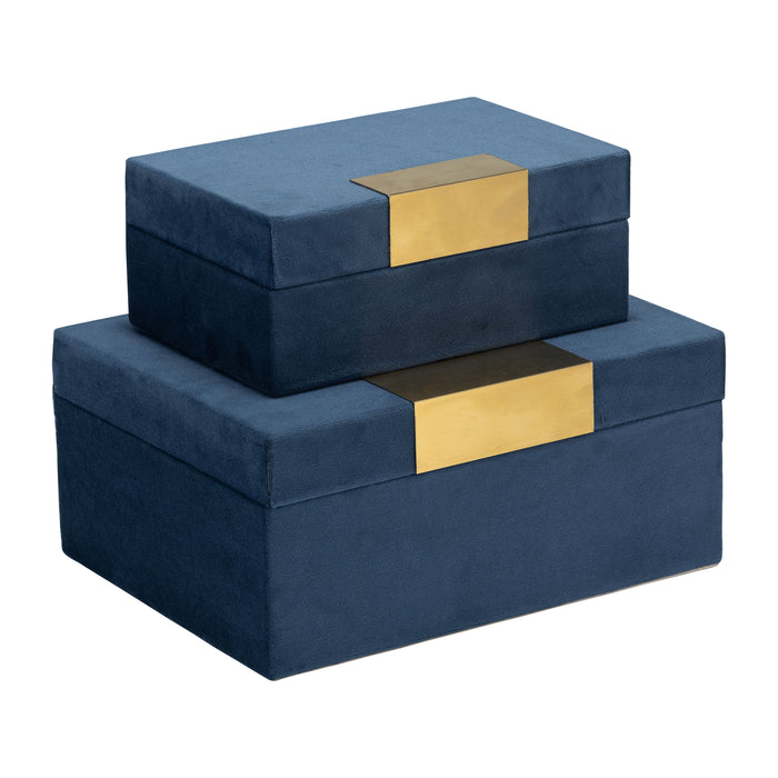 Velveteen Jewelry Box (Set of 2) - Navy / Gold