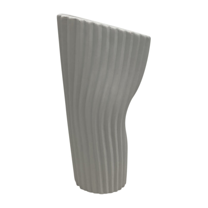 12" Curved Ribbed Vase - White
