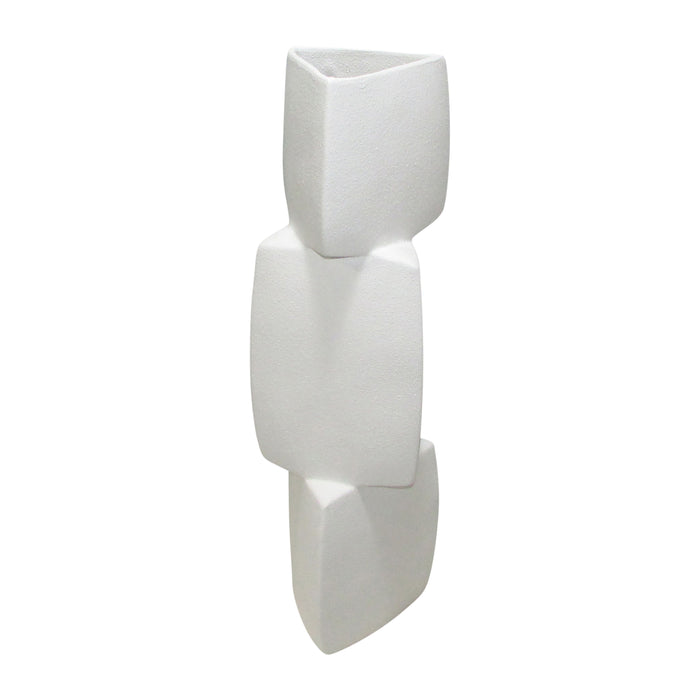 20" Stacked Triangle Rough Vase - Ivory