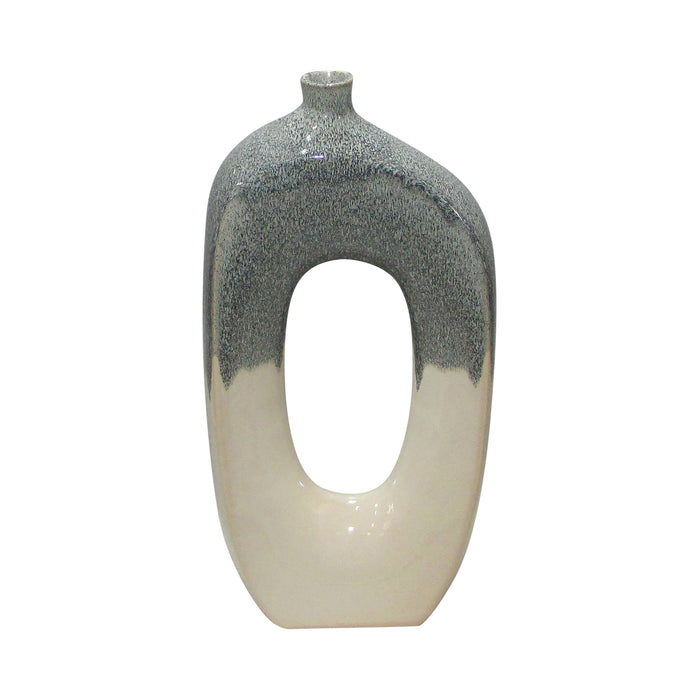 Ceramic 16" Curvy Open Cut-Out Vase - Blue / White