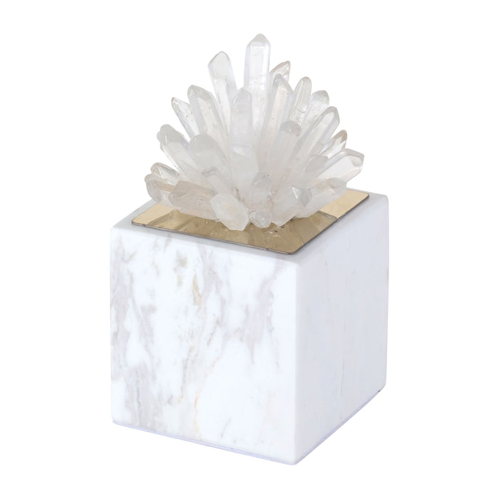 6" Julia Tall Crystal And Marble Block - White