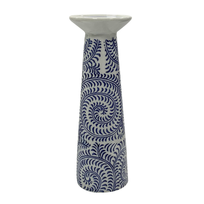 12" Chinoiserie Vines Candle Holder - Blue / White
