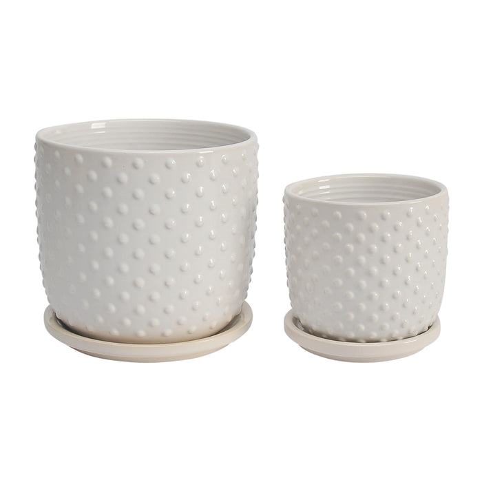 Tiny Dots Planter With Saucer 5 / 6" (Set of 2) - White