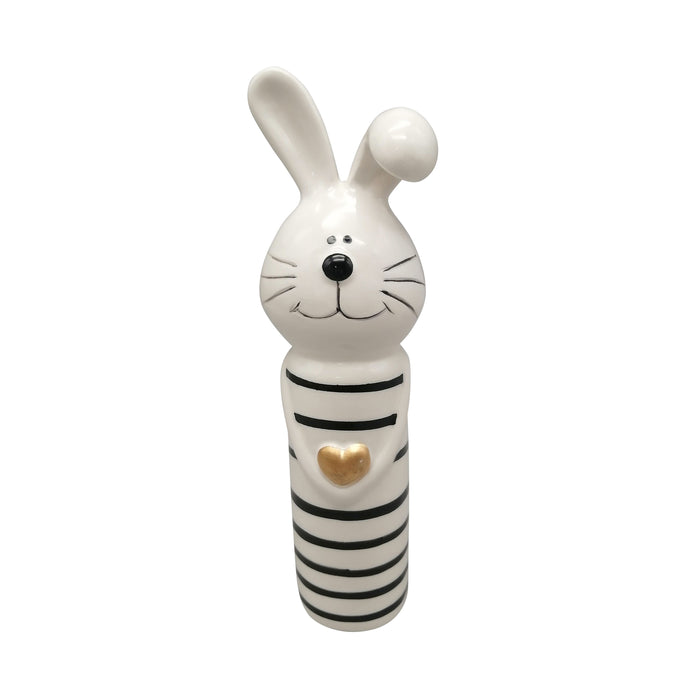 7" Lines Bunny With Gold Heart - White / Black