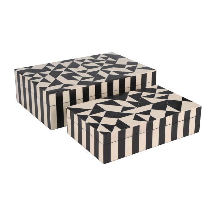 Resin Harlequin Boxes 10 / 12" (Set of 2) - Black / White