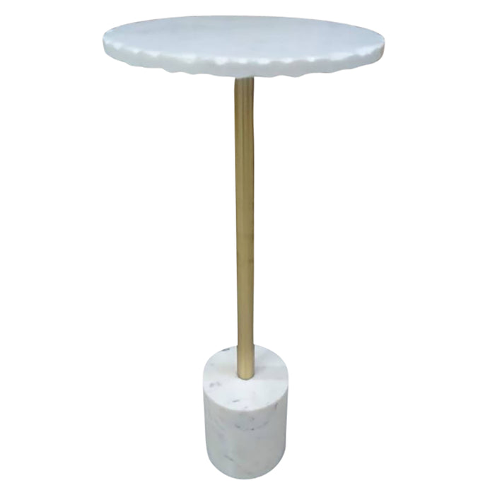 24" Marble Top Rough Edge Marble Base Accent Table - White/Gold