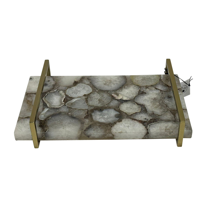 Agate 14" Tray With Gold Handles - Multi